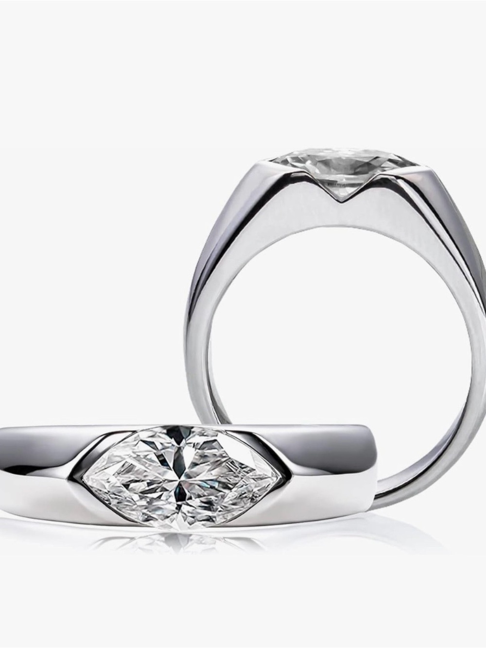 Marquise-Cut Clear Stone Silver Band Ring - Silver